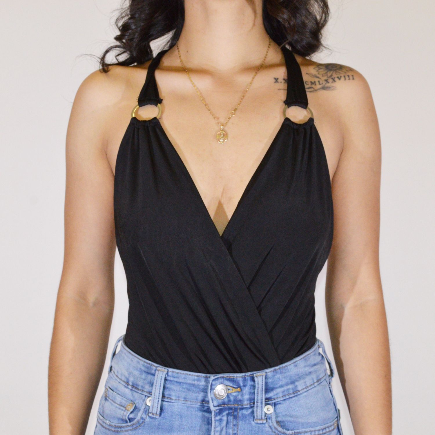 Surplice Bodysuit With Two O Rings 34644
