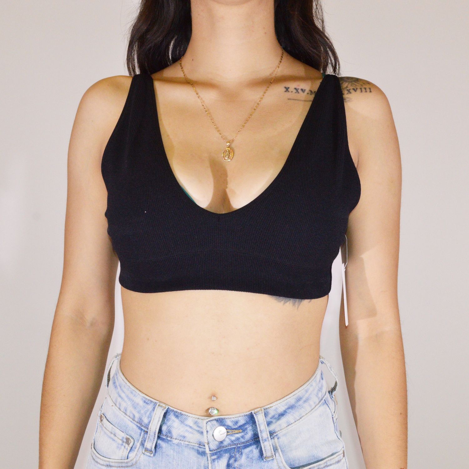 Deep V Ribbed Knit Crop Top 844