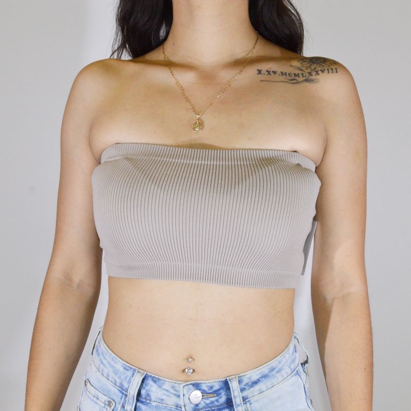 Ribbed Knit Strapless Bandeau Top1119