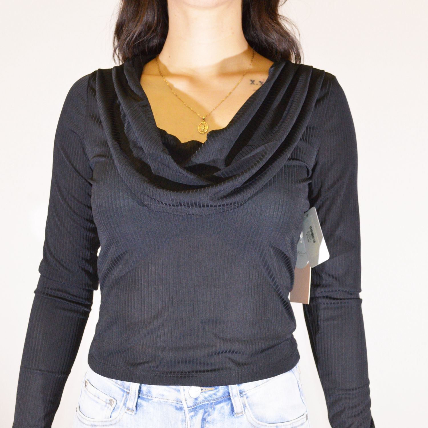Draped Cowl Neck Long Sleeve Top BT03515