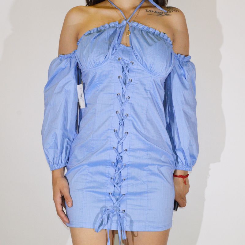 Off-Shoulder Lace-Up Front Mini Dress MD1756