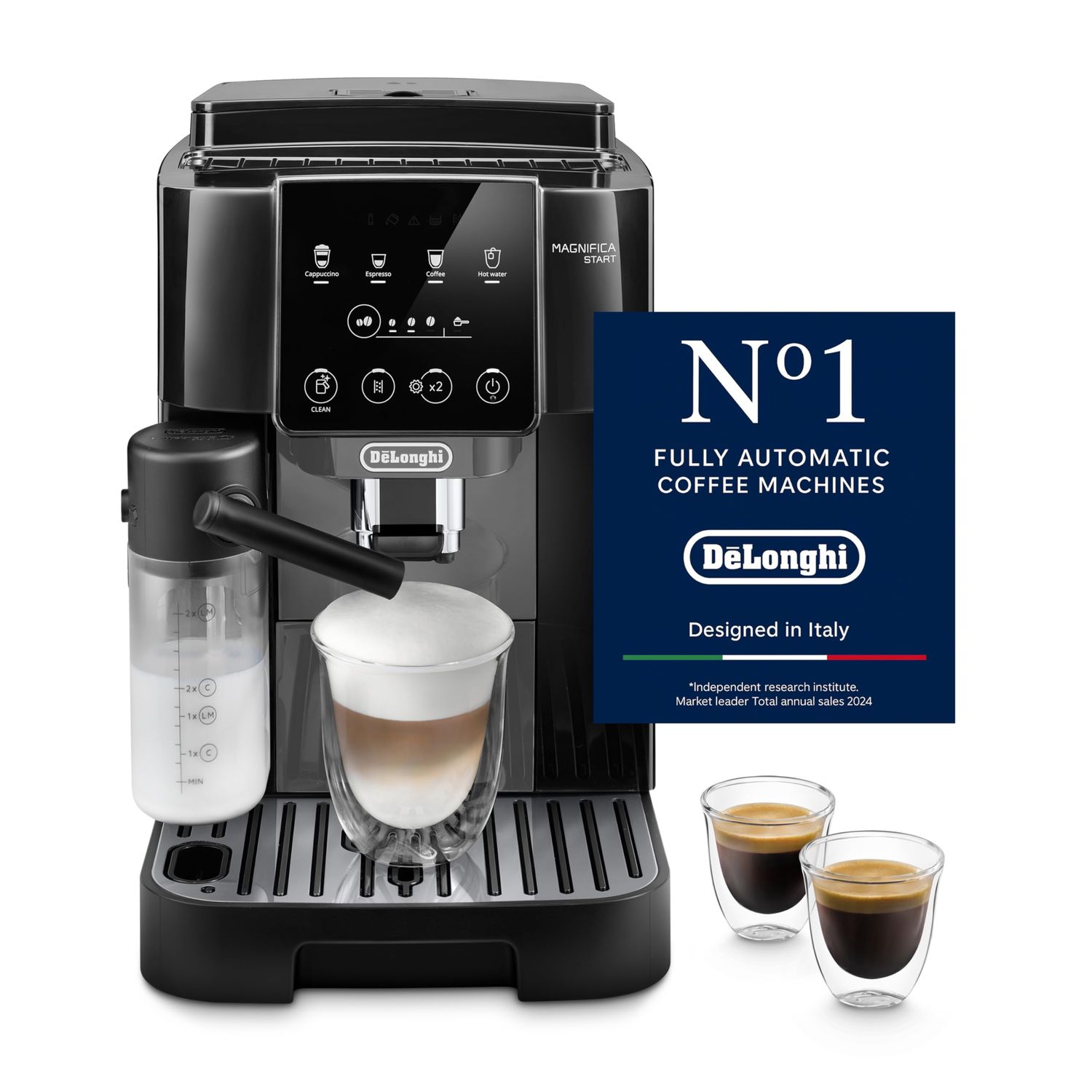 De'Longhi Magnifica Start ECAM222 Black Grey coffee machine with milk frothing and two espresso cup…
