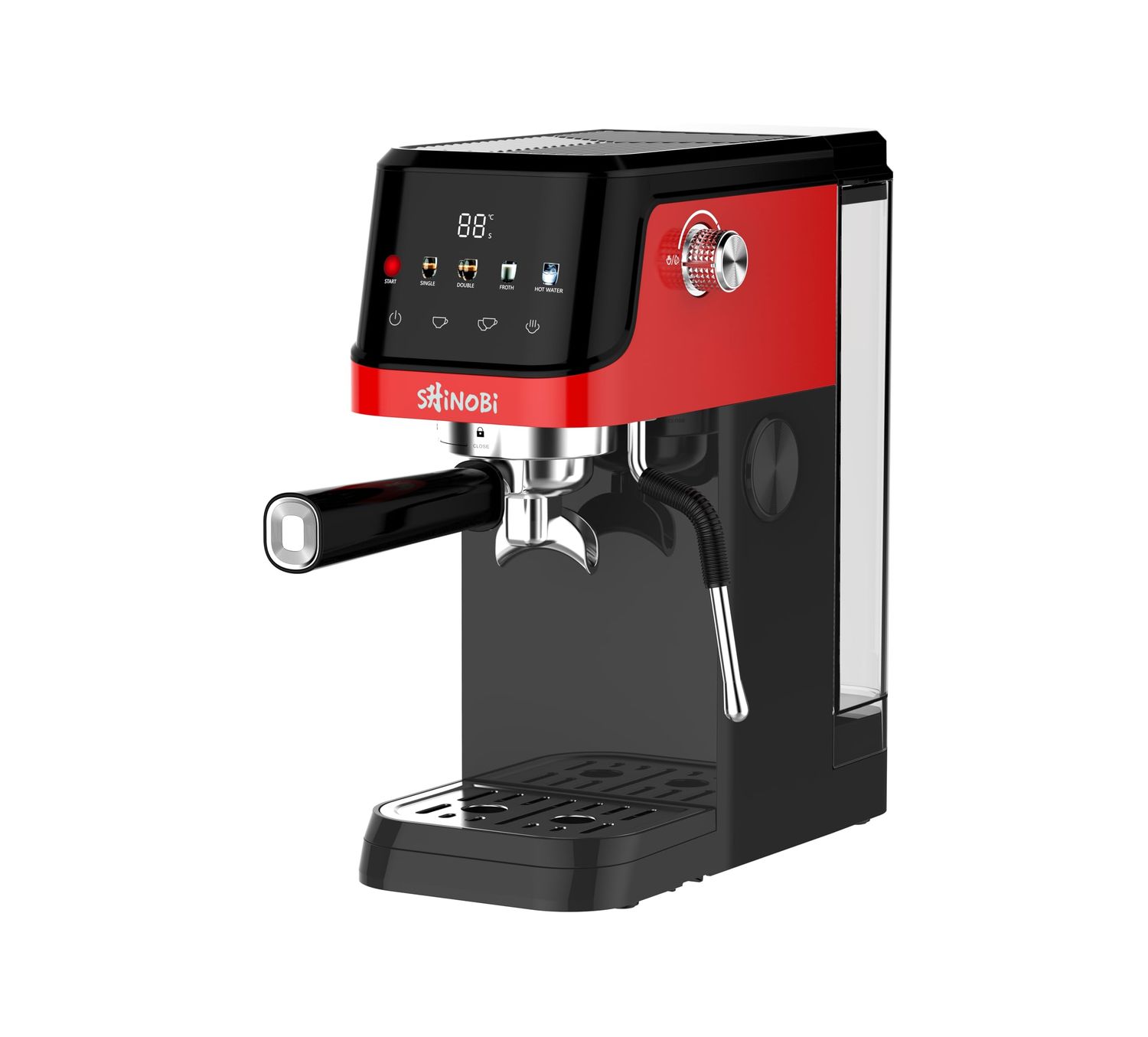 SHINOBI EC201 20 Bar Espresso machine, black and red, Big 1.5L Water Tank, sleek design, digital di…