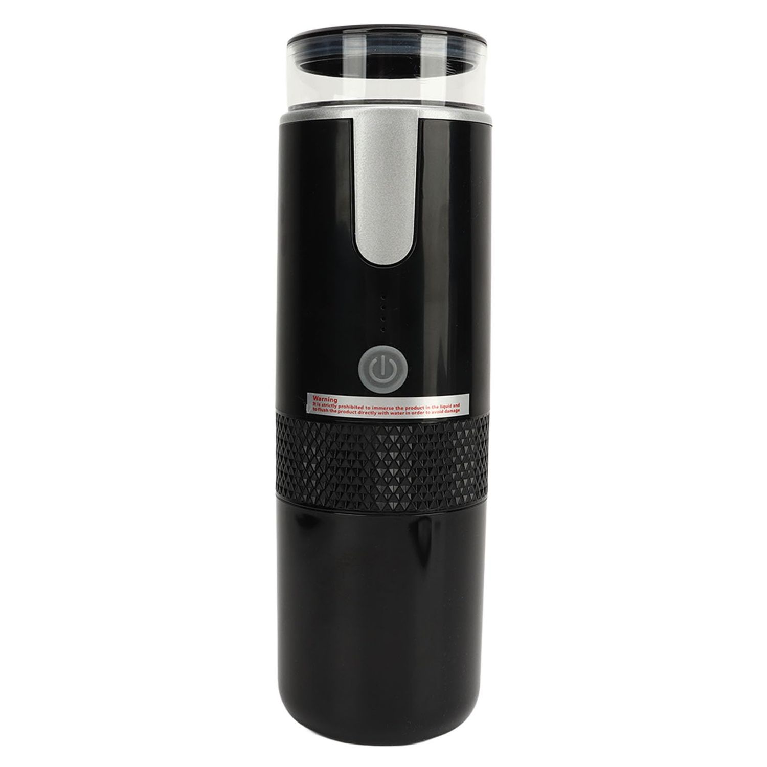 DAUB Portable 2-in-1 Espresso, a compact black rechargeable espresso machine with silver accents an…