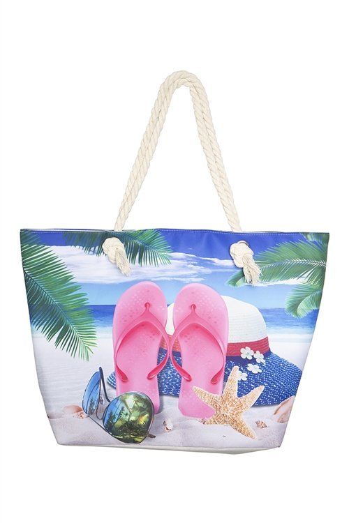 SUMMER TROPICAL PRINT TOTE BAG-BLUE
