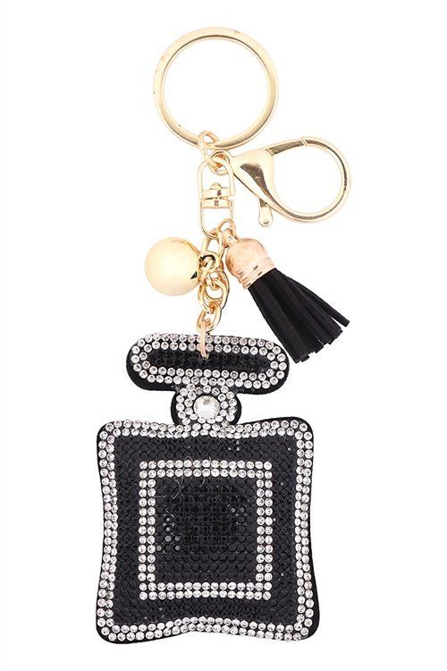 RECTANGLE LENS SHAPE RHINESTONE TASSEL KEYCHAIN
