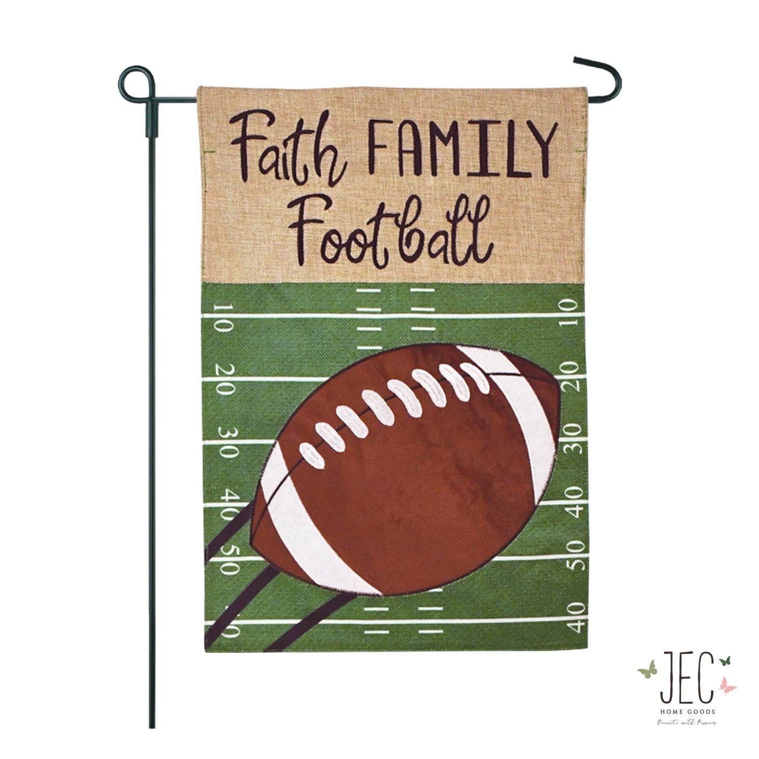 Football Burlap 2-Sided Garden Flag 12.5x18", Sentiment: Football &amp; Faith