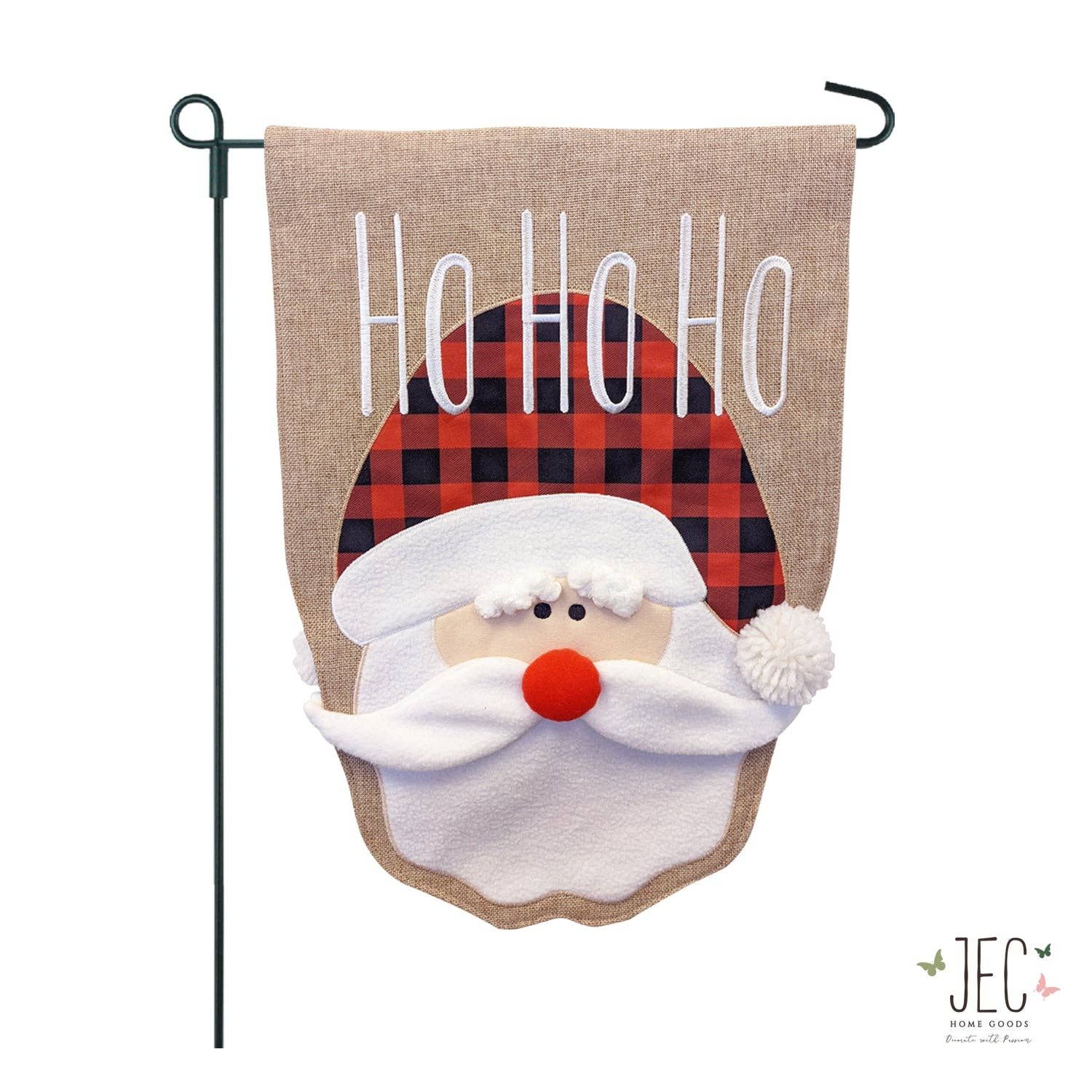 Christmas Santa Burlap 2-Sided Garden Flag 12.5x18", Sentiment: Ho Ho Ho
