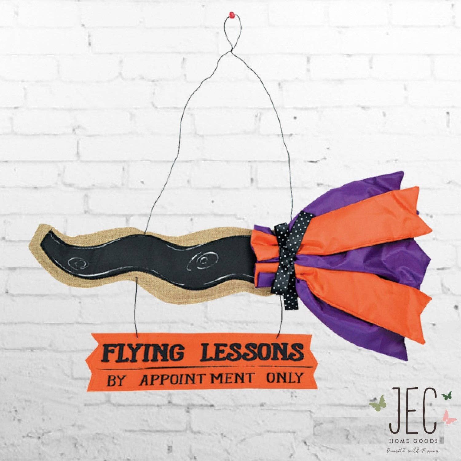Halloween Witch's Broom Flying Lesson Burlap Wall Décor 21x12"