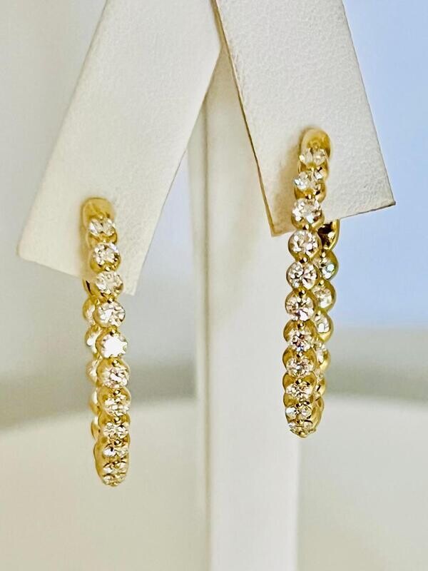 14 KARAT YELLOW GOLD HOOP DIAMOND EARRINGS