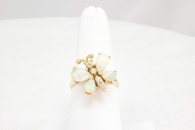 Opal and Diamond Butterfly Ring