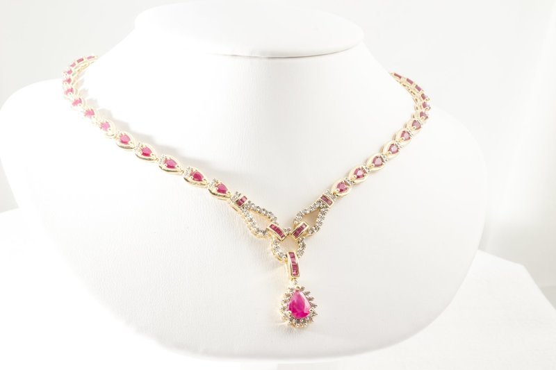 16" Diamond and Ruby Necklace