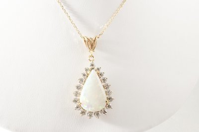 Opal and Diamond Pendant With 18" Chain