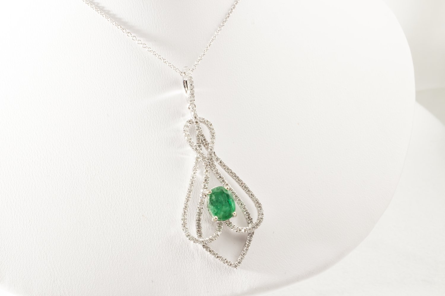 Emerald and Diamond Pendant with 16