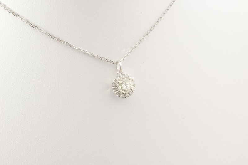 Diamond Solitaire Halo Pendant with Chain