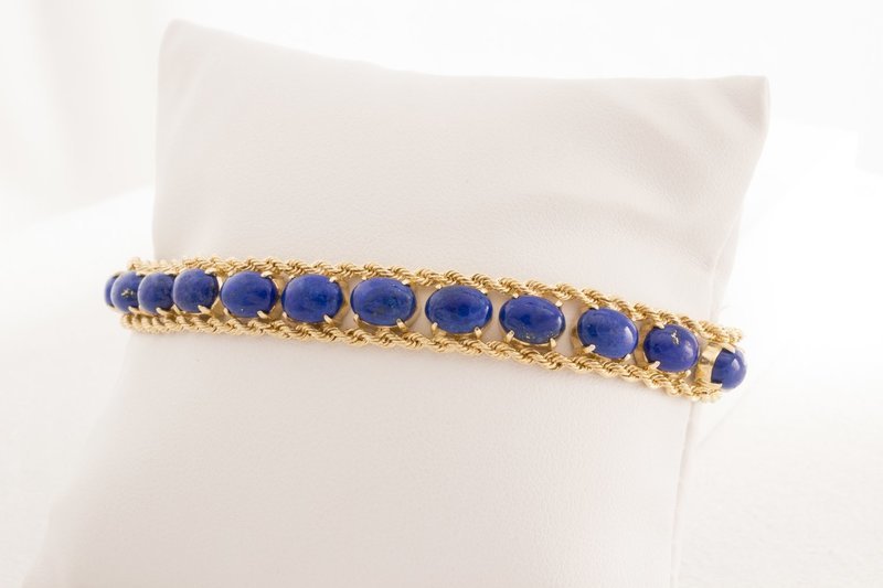 14 Karat Yellow Gold Lapis Rope Bracelet. 14 Karat Yellow Gold Lapis Rope Bracelet.