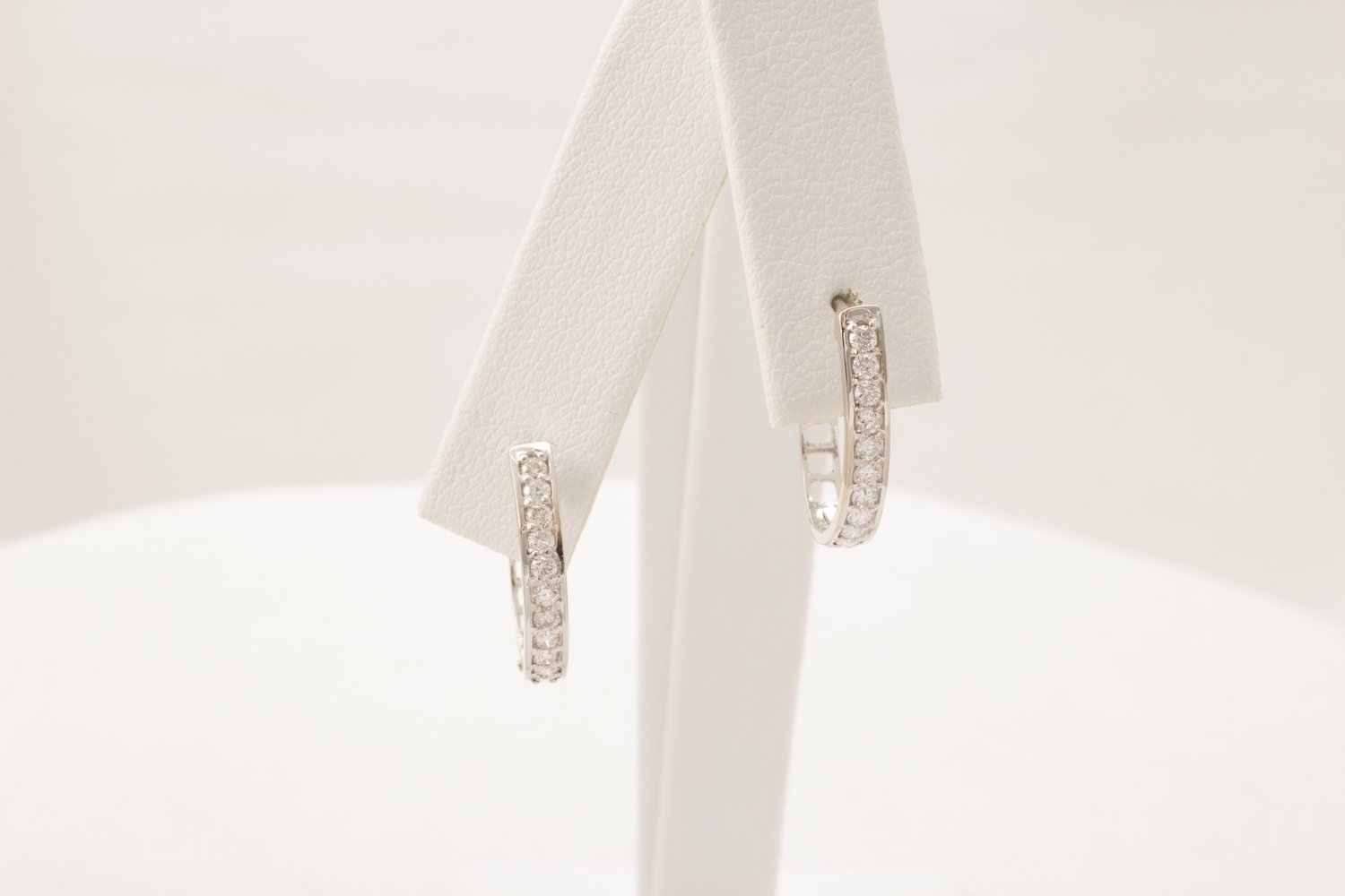 14 Karat White Gold Hoop Diamond Earrings.