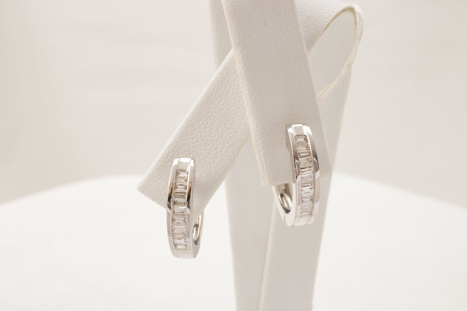 18 Karat White Gold Hoop Diamond Earrings.