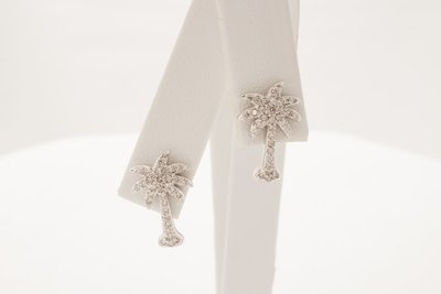 14 Karat White Gold Palm Tree Diamond Earrings.