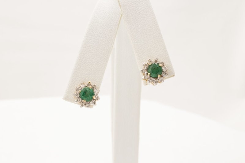 Emerald & Diamond Stud Earrings