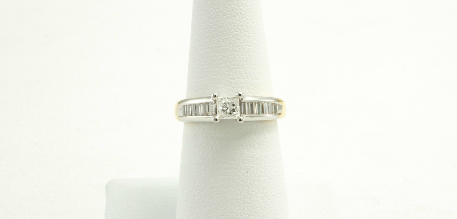 14 Karat White And Yellow Gold Engagement Ring.
