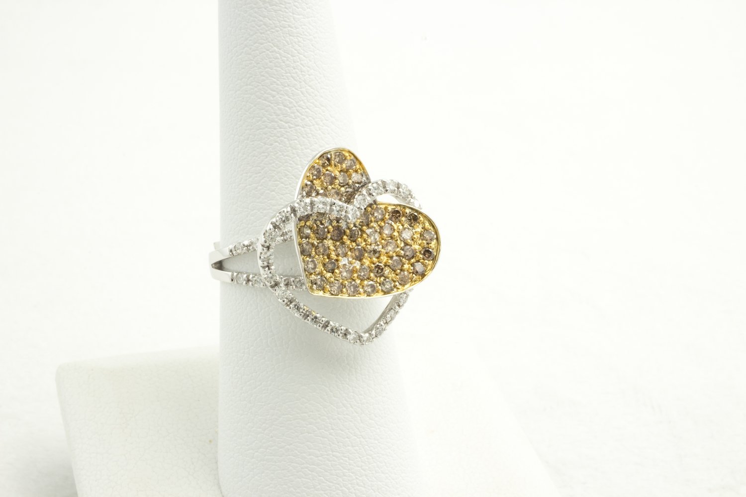 14 Karat White and Yellow Gold Diamond Heart Shape Ring.
