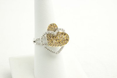 14 Karat White and Yellow Gold Diamond Heart Shape Ring.
