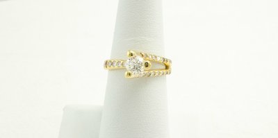 14 Karat Yellow Gold Diamond Engagement Ring.
