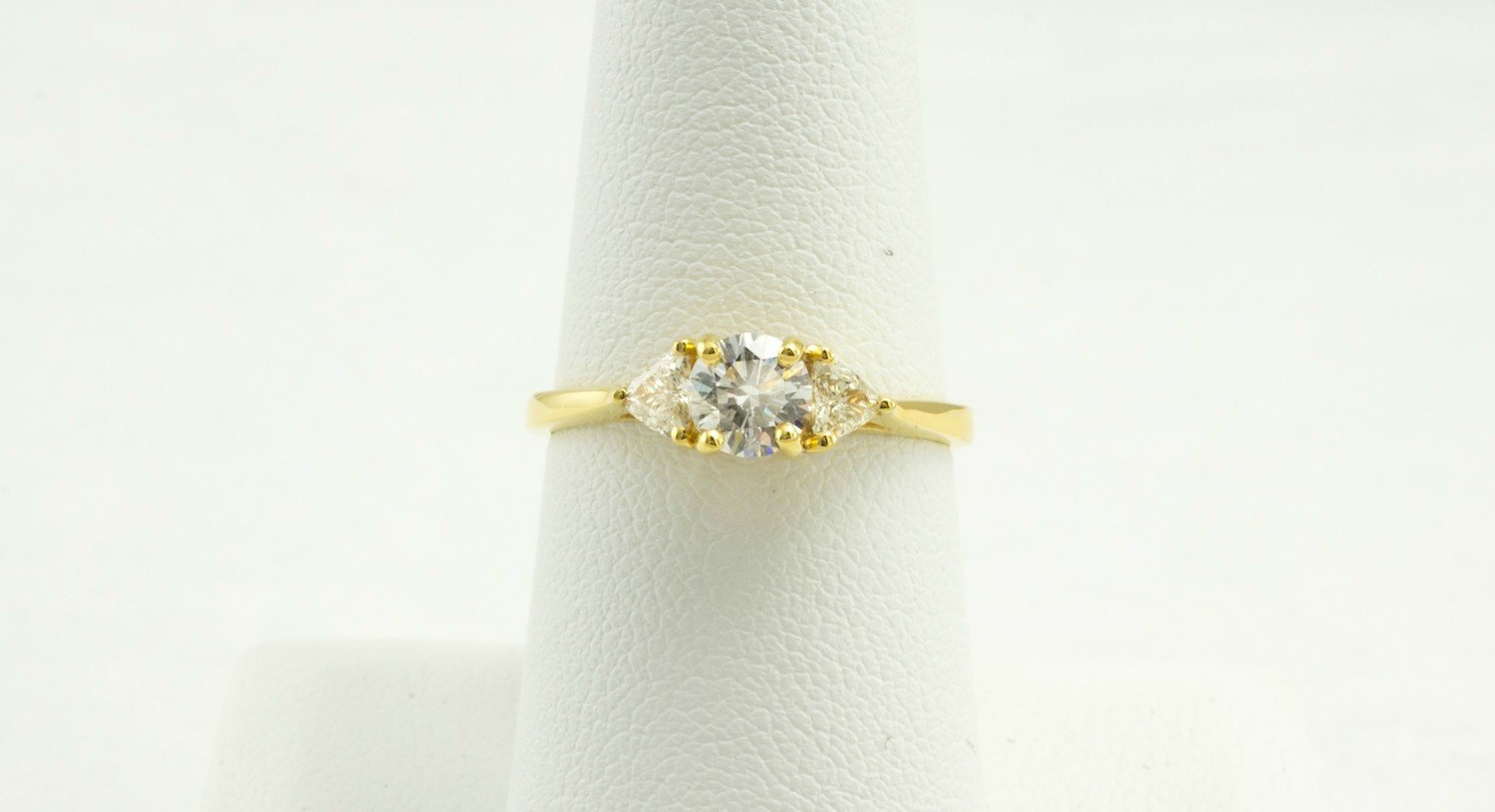 18 Karat Yellow Gold 3 Stone Engagement Ring.
