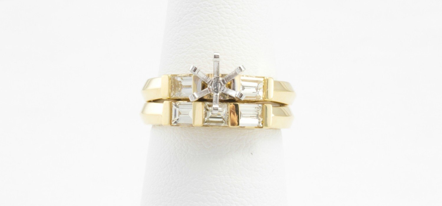 14 Karat Yellow Gold Diamond Engagement Set.