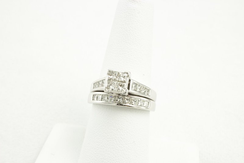 14 Karat White Gold Diamond Engagement And Wedding Band.