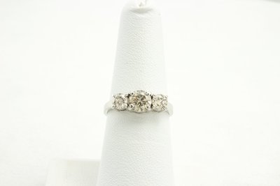 14 Karat White Gold 3 Stone Diamond Engagement Ring.