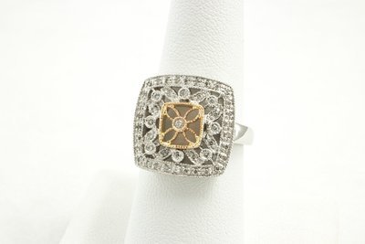 14 Karat White And Rose Gold Diamond Ring.