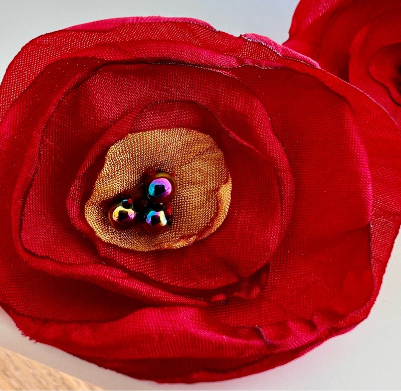 Red Flower with Rainbow Hematite drops
