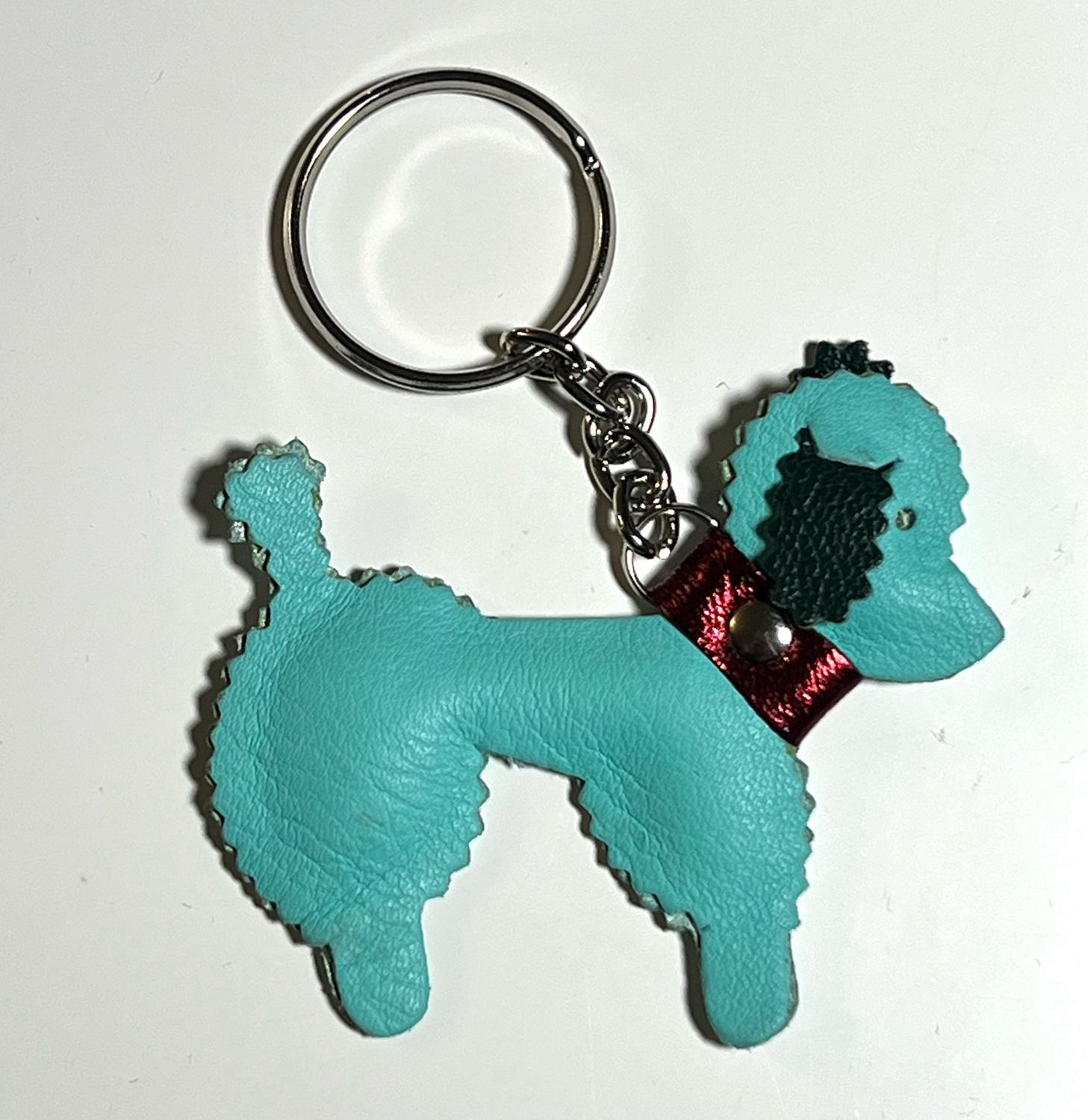 Leather turquoise poodle keychain