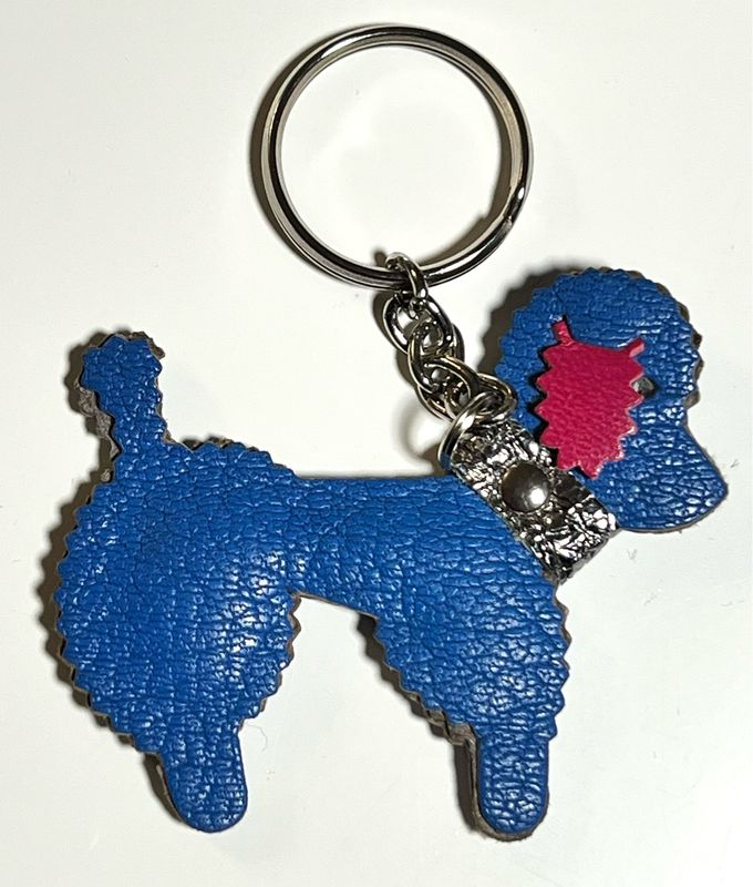 Leather blue poodle keychain