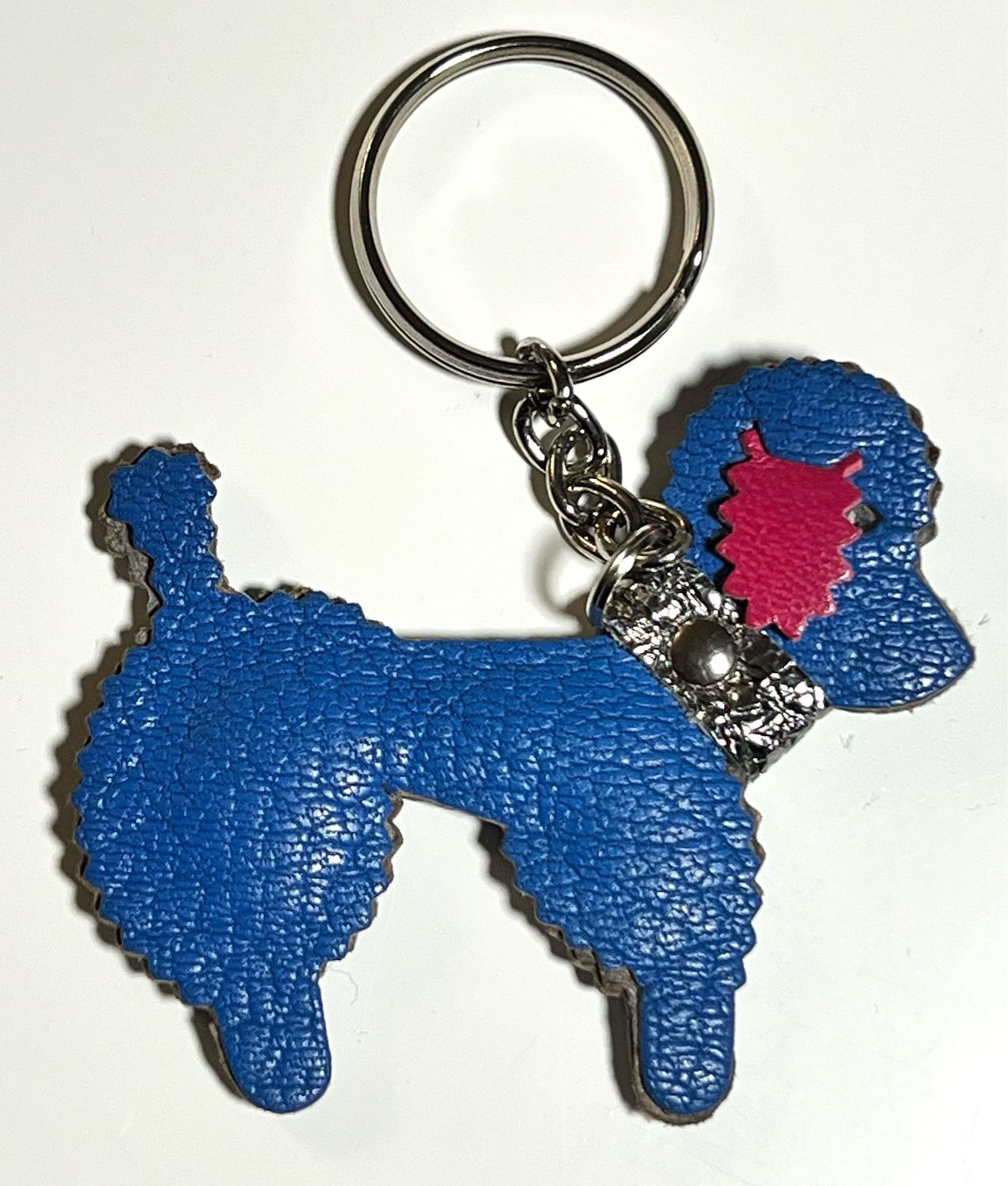 Leather blue poodle keychain