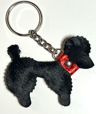 Leather black fur poodle keychain