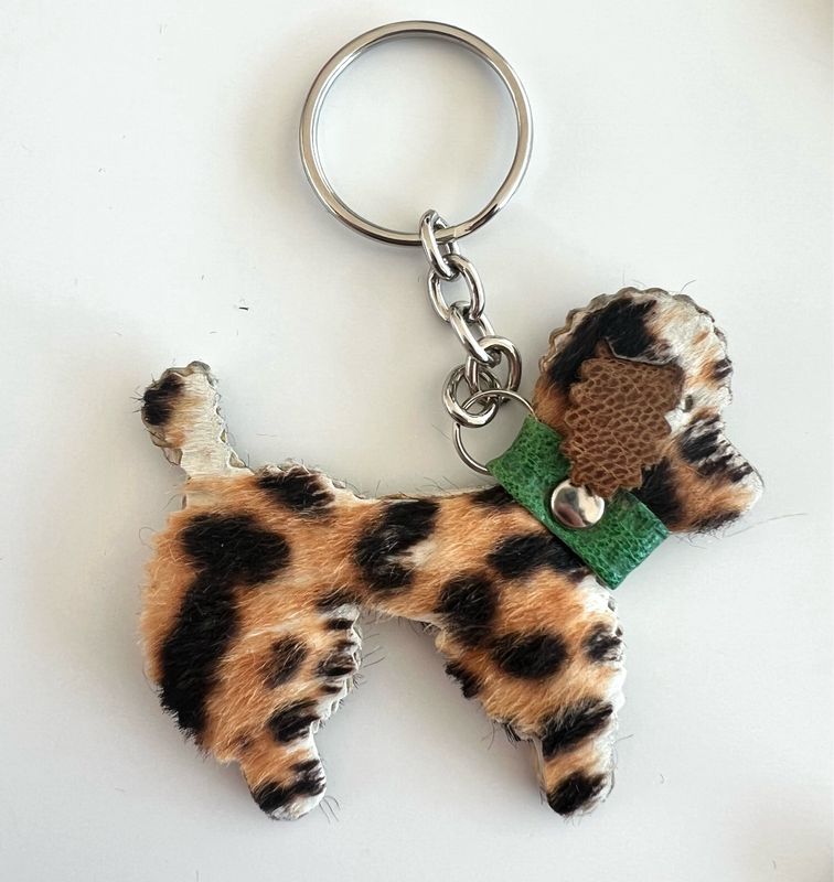 Leather "leopard" poodle keychain