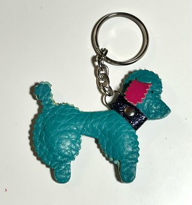 Leather teal poodle keychain