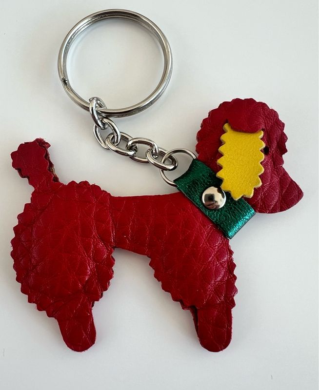 Leather red poodle keychain