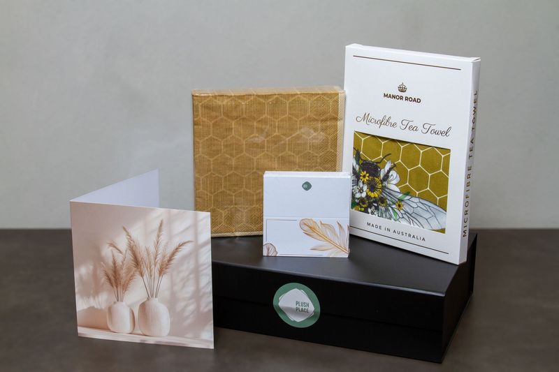 Plush Place Premium Gift Box c/w Manor Road Tea Towel - Linen Honeycomb