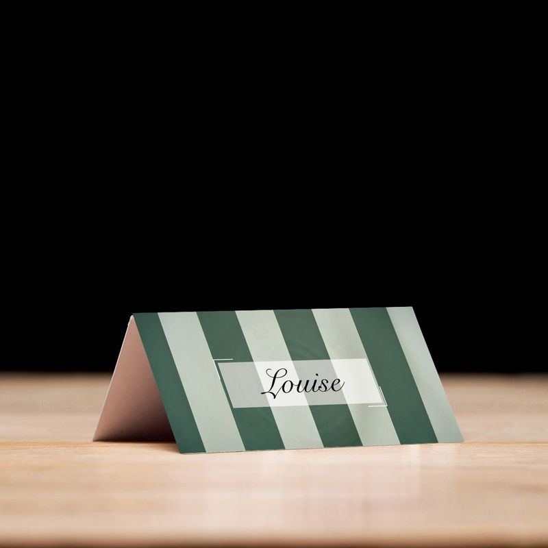 Green & White Striped - Place Card Settings
