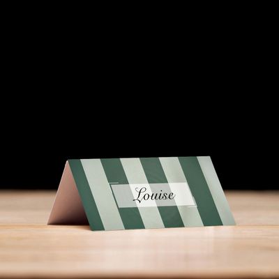 Green & White Striped - Place Card Settings