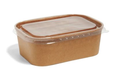 Plush Place 750ml Rectangular Kraft Food Bowls c/w Clear Lids- pk 10 Plush Place 750ml Rectangular Kraft Food Bowls c/w Clear Lids- pk 10