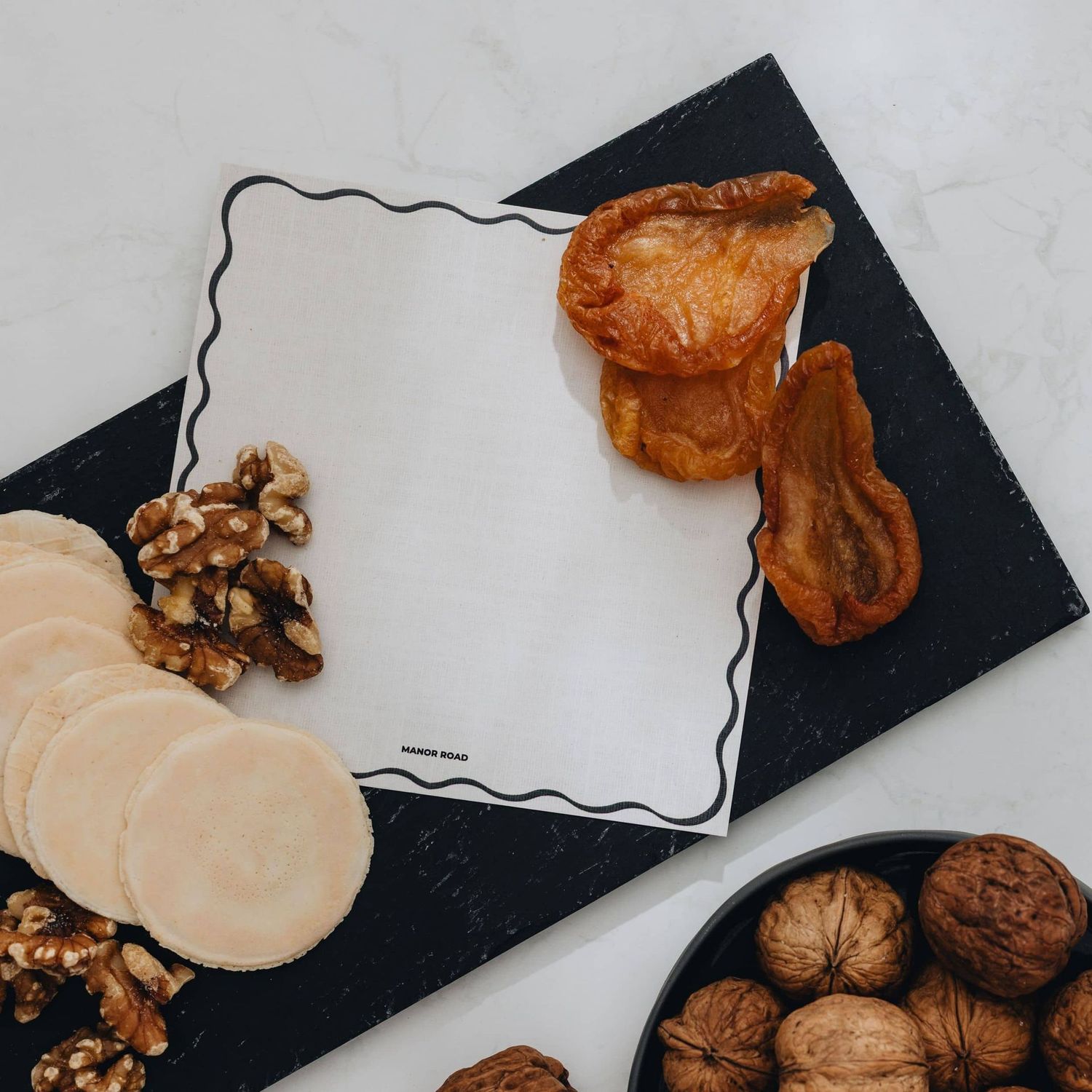 Manor RoadCheese Board Presentation Cards  -  White & Black Scallop