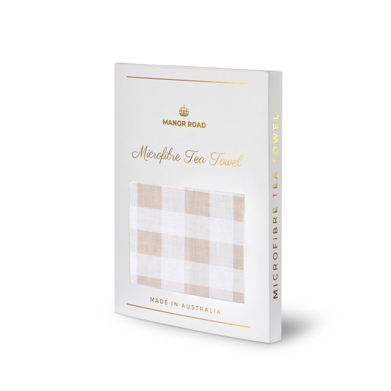 Linen (Gingham Natural) - Microfibre Tea Towel