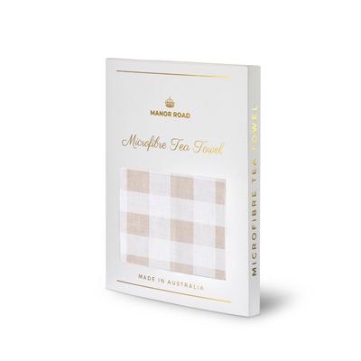 Linen (Gingham Natural) - Microfibre Tea Towel