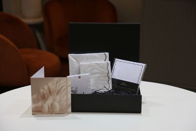 Plush Place Gift Box - Linen (White & Black Scallop)