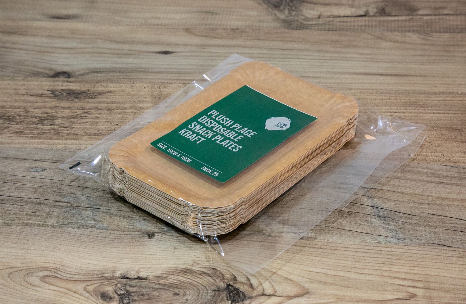 Plush Place Disposable Snack Plates (Kraft)  10x16cm Rectangular 25pk